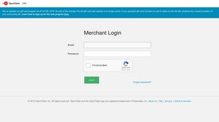 Merchant Admin | Login | OpenTable Gifts