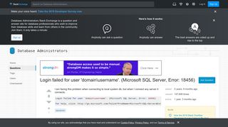 Login failed for user 'domainusername'. (Microsoft SQL Server ...
