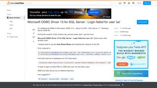 Microsoft ODBC Driver 13 for SQL Server : Login failed for user ...