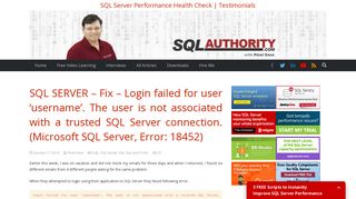 SQL SERVER - Fix - Login failed for user 'username'. The user is not ...