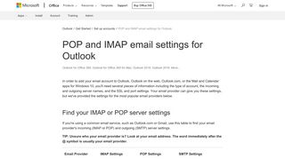 POP and IMAP email settings for Outlook - Office Support