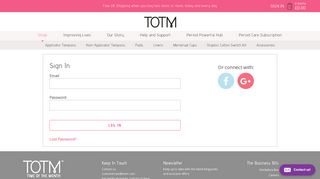 Sign in | TOTM Organic | Cotton tampons, pads and liners
