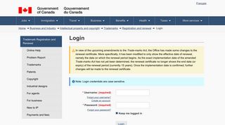 Login - Trademark Registration and Renewal - Canadian Intellectual ...