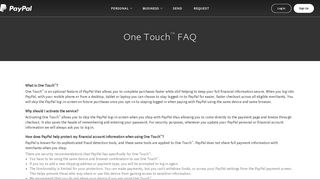 One Touch™ FAQ - PayPal