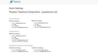 Peoples Telephone Cooperative - peoplescom.net - Quick Settings