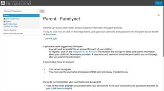 District of Philadelphia : Parent - Familynet - Schoolnet