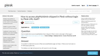 How to access phpMyAdmin shipped in Plesk without login to Plesk ...