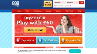 888Bingo | Deposit £10 Play Bingo With £60