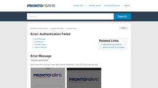 Error: Authentication Failed – ProntoForms Help & Support