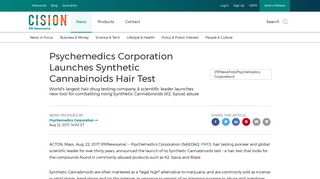Psychemedics Corporation Launches Synthetic Cannabinoids Hair Test