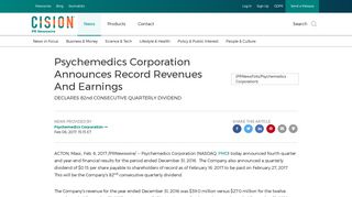 Psychemedics Corporation Announces Record Revenues And Earnings