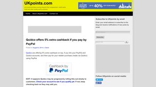 Quidco offers 5% extra cashback if you pay by PayPal - UKpoints.com