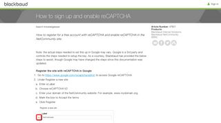 How to sign up and enable reCAPTCHA - Blackbaud Knowledgebase