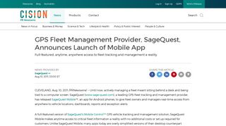 GPS Fleet Management Provider, SageQuest, Announces Launch of ...