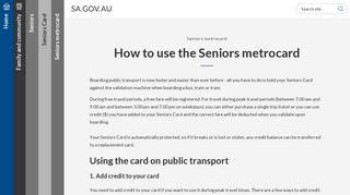 SA.GOV.AU - How to use the Seniors metrocard