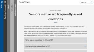 SA.GOV.AU - Seniors metrocard FAQs