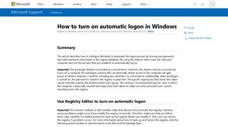 How to turn on automatic logon in Windows - Microsoft Support