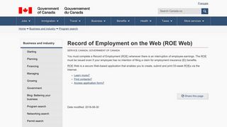 Record of Employment on the Web (ROE Web) - Canada Business ...