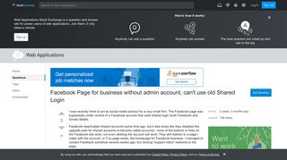 Facebook Page for business without admin account, can't use old ...