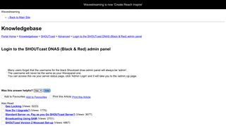 Login to the SHOUTcast DNAS (Black & Red) admin panel ...