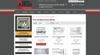 Pick-Up Slips & Entry Blanks - Baron Barclay Bridge Supply