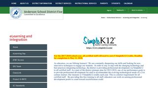 eLearning and Integration / SimpleK12 - Anderson School District Five
