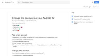 Change the account on your Android TV - Google Support