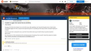 Unable to Login Into Game Server [21001] : StreetFighter - Reddit