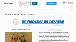 Reynold in Review Volume 22 Edition 3 | Reynolds' Subaru