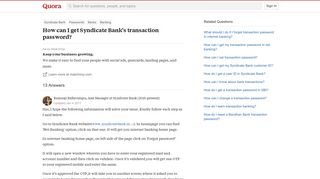 How to get Syndicate Bank's transaction password - Quora