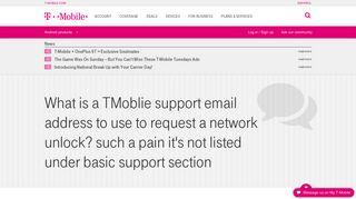 What is a TMoblie support email address to use ... | T-Mobile Support