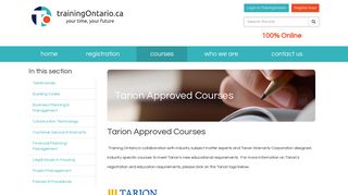 TrainingOntario - Tarion Approved Courses