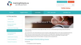 TrainingOntario - Customer Service & Tarion's Warranty