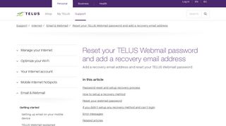 Reset your TELUS Webmail password and add a recovery email ...