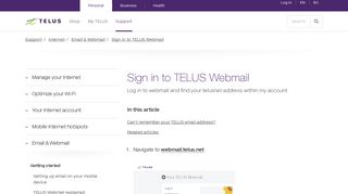 Sign in to TELUS Webmail | Support | TELUS.com