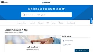 username and password help - Spectrum.net