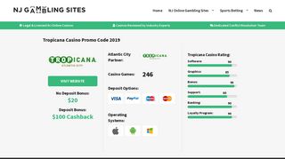 Tropicana Casino Online Promo Code for $20 Free - No Deposit