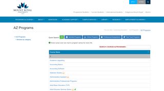 AZ Programs - Mount Royal University - Calgary, Alberta, Canada