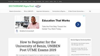 How to Register for University of Benin, UNIBEN POST UTME Exam ...