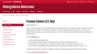 Apply as a freshman - University of Houston