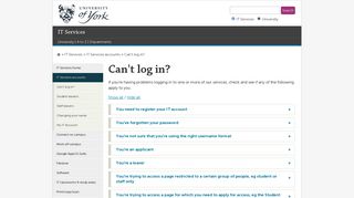 Can't log in? - IT Services, The University of York