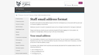 Staff email address format - IT Services, The University of York