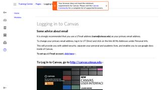 Logging in to Canvas: Canvas Training Center - Dashboard