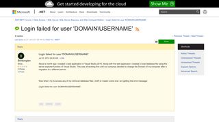 Login failed for user 'DOMAINUSERNAME' | The ASP.NET Forums