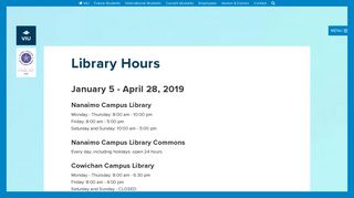 Library Hours | Library | Vancouver Island University - VIU Library