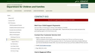 Contact OCS - Vermont Department for Children and Families
