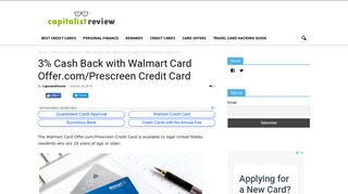 3% Cash Back with Walmart Card Offer.com/Prescreen Credit Card