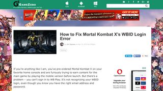 How to Fix Mortal Kombat X's WBID Login Error - Gamezebo