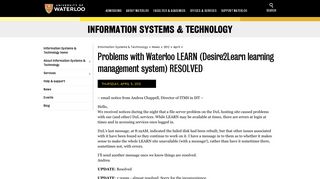 Problems with Waterloo LEARN (Desire2Learn learning management ...