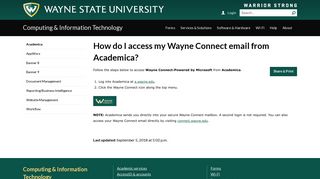 How do I access my Wayne Connect email from Academica? - Articles ...